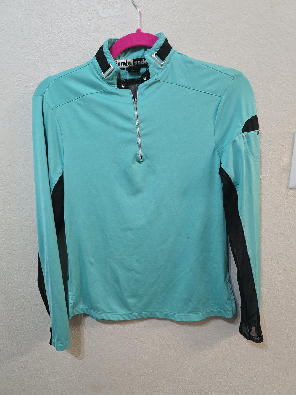 jamie sadock Turquoise Zip-Front Athletic Top with Black Trim